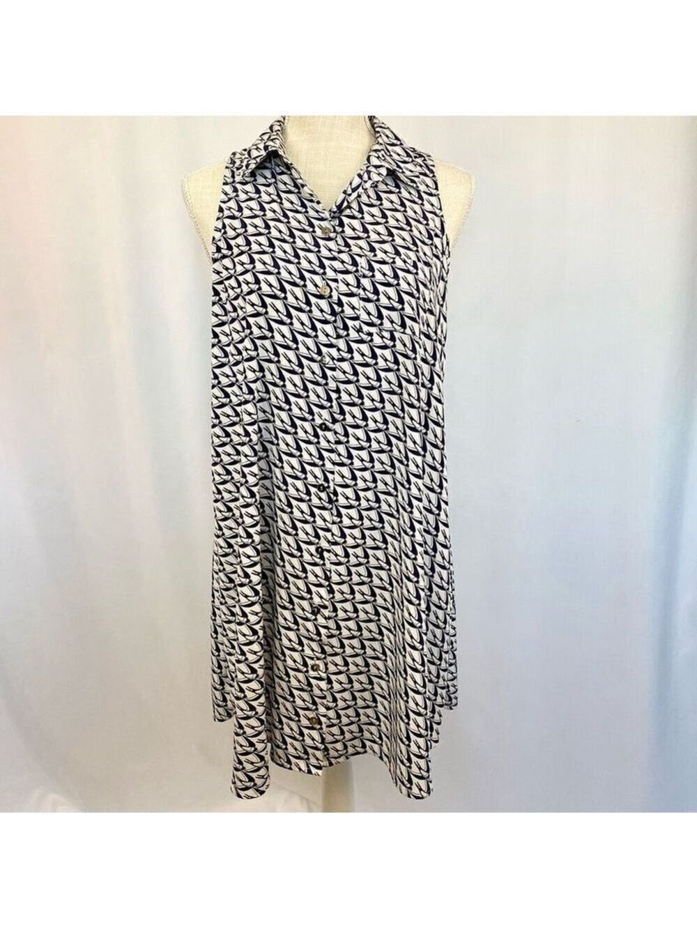 Alfani Petite Bird-Print Shirt Dress Sz 4 Diving Doves A Line Knee Length